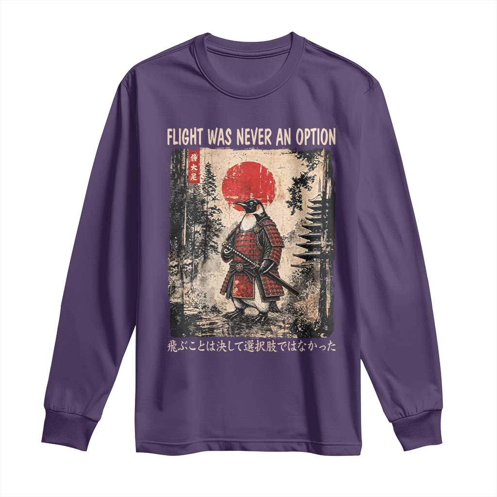 Flight was Never an Option Samurai Penguin Japanese Long Sleeve Shirt Vintage Graphic Ukiyo-e Art Funny TS14 Purple Print Your Wear