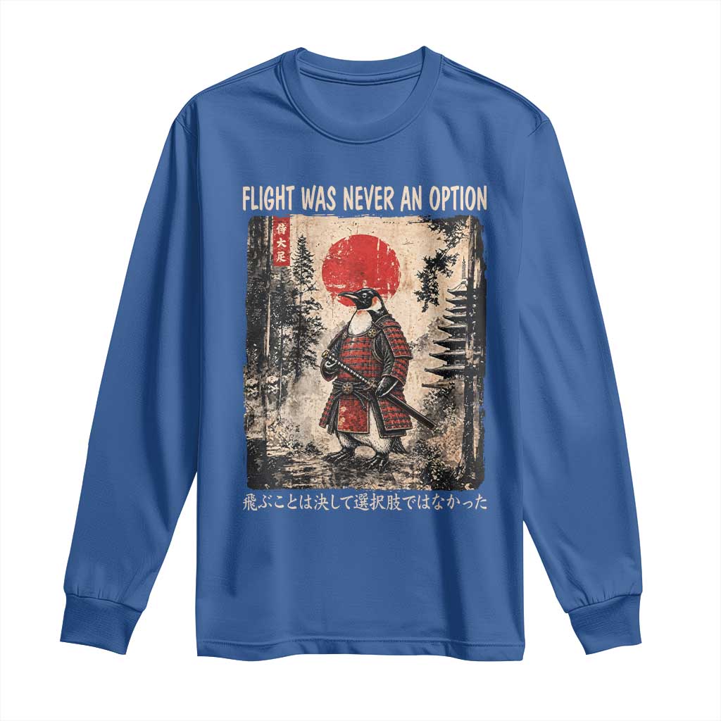 Flight was Never an Option Samurai Penguin Japanese Long Sleeve Shirt Vintage Graphic Ukiyo-e Art Funny TS14 Royal Blue Print Your Wear