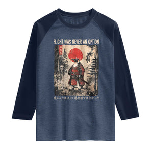 Flight was Never an Option Samurai Penguin Japanese Raglan Shirt Vintage Graphic Ukiyo-e Art Funny TS14 Heather Denim Navy Print Your Wear