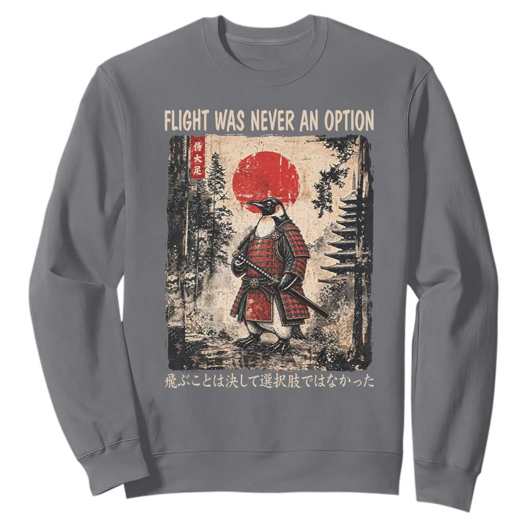 Flight was Never an Option Samurai Penguin Japanese Sweatshirt Vintage Graphic Ukiyo-e Art Funny TS14 Charcoal Print Your Wear