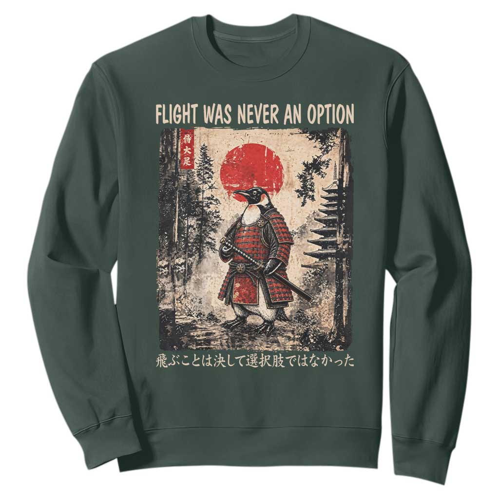 Flight was Never an Option Samurai Penguin Japanese Sweatshirt Vintage Graphic Ukiyo-e Art Funny TS14 Dark Forest Green Print Your Wear