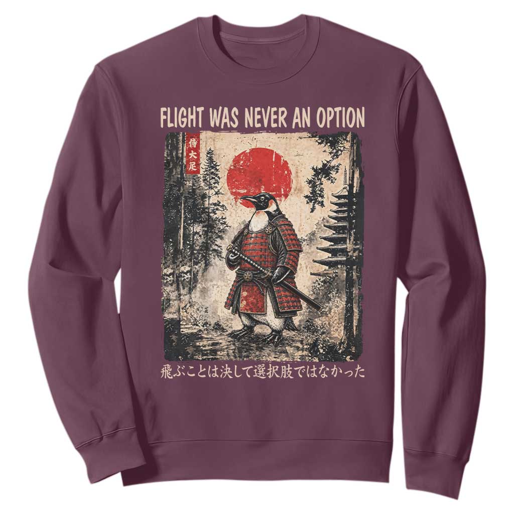 Flight was Never an Option Samurai Penguin Japanese Sweatshirt Vintage Graphic Ukiyo-e Art Funny TS14 Maroon Print Your Wear