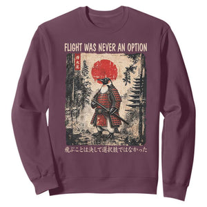 Flight was Never an Option Samurai Penguin Japanese Sweatshirt Vintage Graphic Ukiyo-e Art Funny TS14 Maroon Print Your Wear