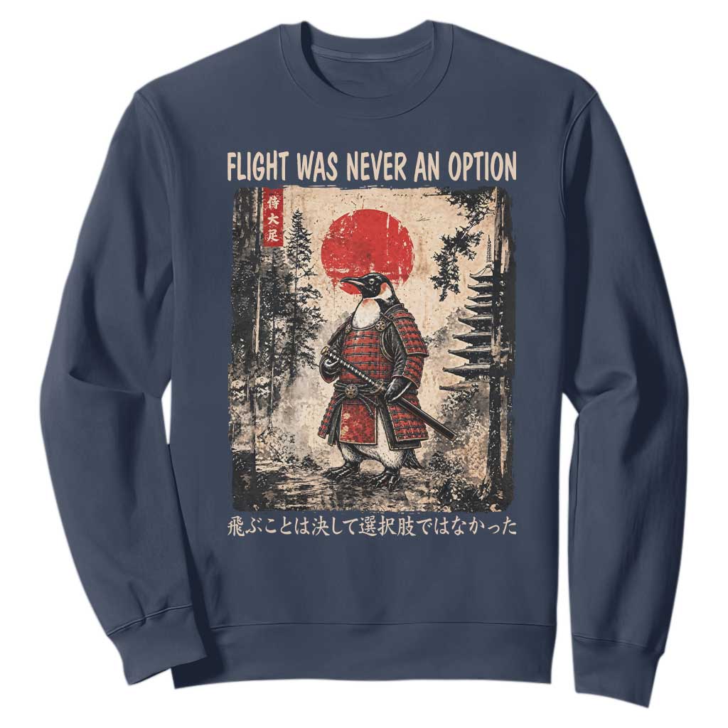 Flight was Never an Option Samurai Penguin Japanese Sweatshirt Vintage Graphic Ukiyo-e Art Funny TS14 Navy Print Your Wear