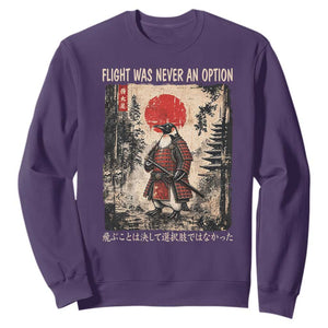 Flight was Never an Option Samurai Penguin Japanese Sweatshirt Vintage Graphic Ukiyo-e Art Funny TS14 Purple Print Your Wear