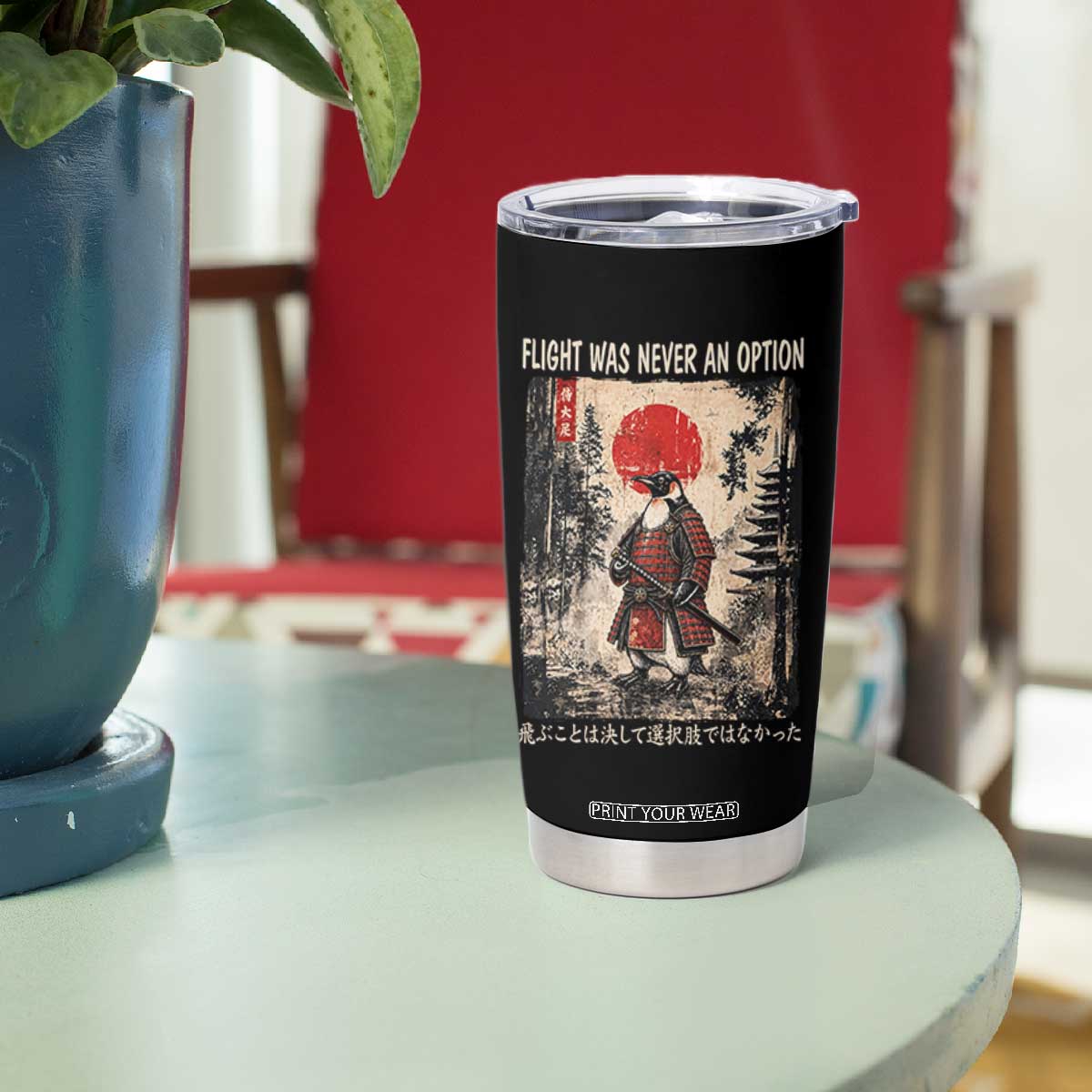 Flight was Never an Option Samurai Penguin Japanese Tumbler Cup Vintage Graphic Ukiyo-e Art Funny TS14 Print Your Wear