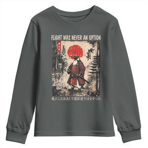 Flight was Never an Option Samurai Penguin Japanese Youth Sweatshirt Vintage Graphic Ukiyo-e Art Funny TS14 Dark Heather Print Your Wear