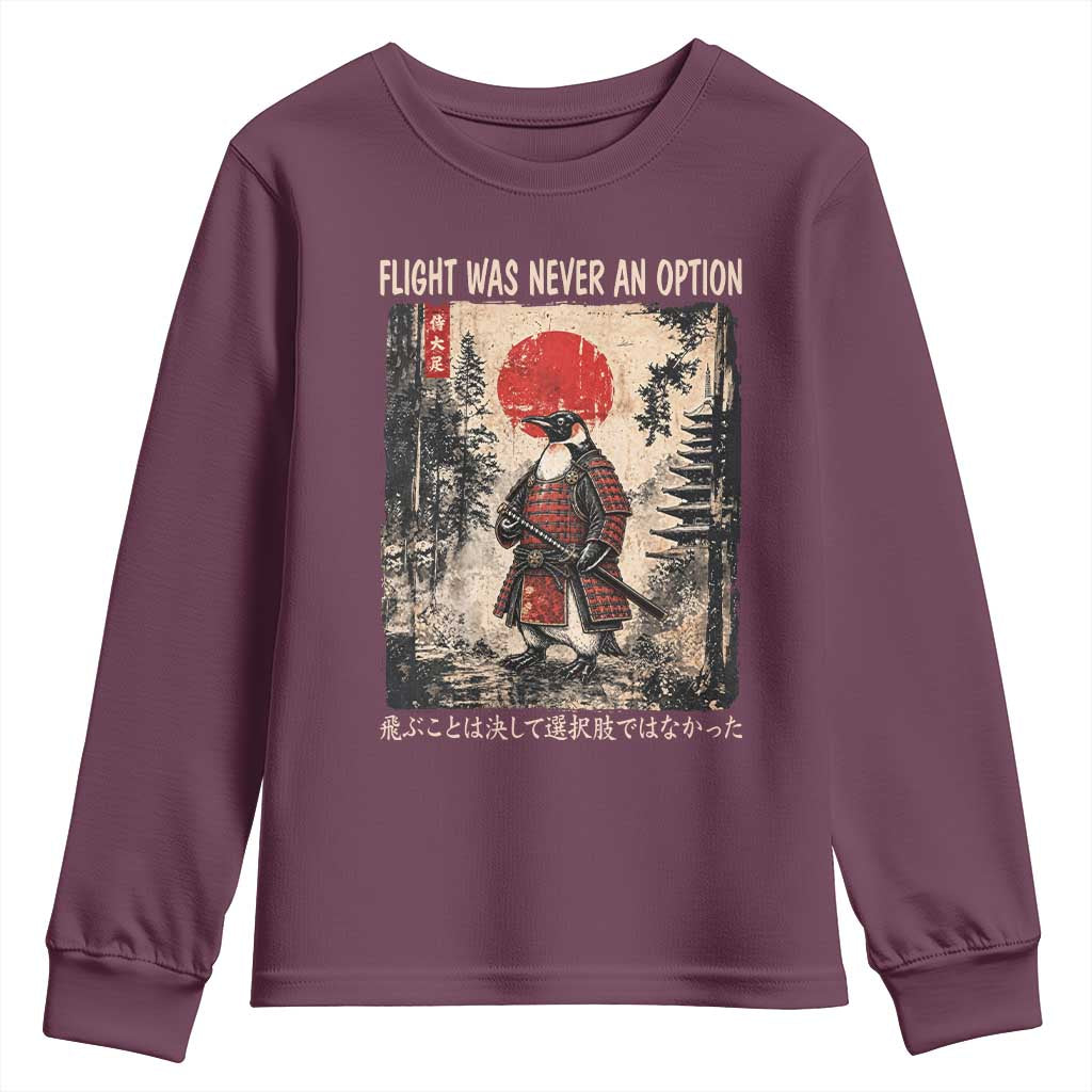 Flight was Never an Option Samurai Penguin Japanese Youth Sweatshirt Vintage Graphic Ukiyo-e Art Funny TS14 Maroon Print Your Wear