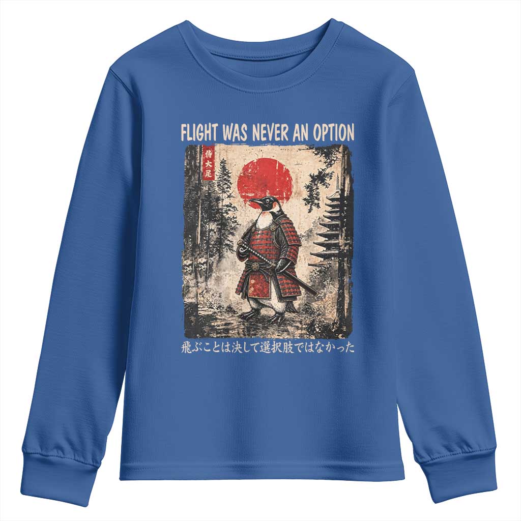 Flight was Never an Option Samurai Penguin Japanese Youth Sweatshirt Vintage Graphic Ukiyo-e Art Funny TS14 Royal Blue Print Your Wear