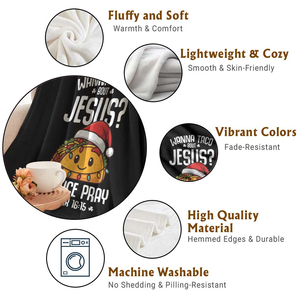 Funny Taco Christmas Throw Blanket Wanna Taco Bout Jesus Lettuce Pray Mark 16:15 TS14 Print Your Wear