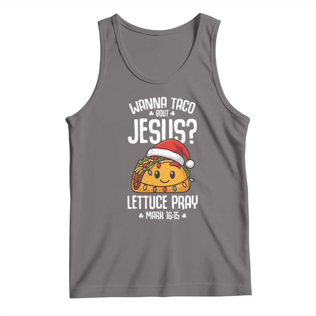 Funny Taco Christmas Tank Top Wanna Taco Bout Jesus Lettuce Pray Mark 16:15 TS14 Deep Heather Print Your Wear