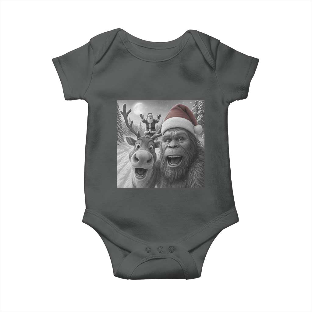 Funny Bigfoot Selfie Christmas Baby Onesie Santa Reindeer Sasquatch Xmas TS14 Dark Heather Print Your Wear