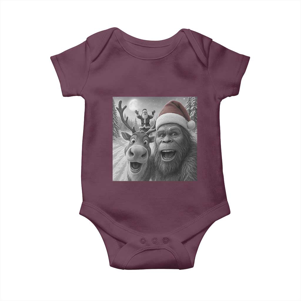 Funny Bigfoot Selfie Christmas Baby Onesie Santa Reindeer Sasquatch Xmas TS14 Maroon Print Your Wear