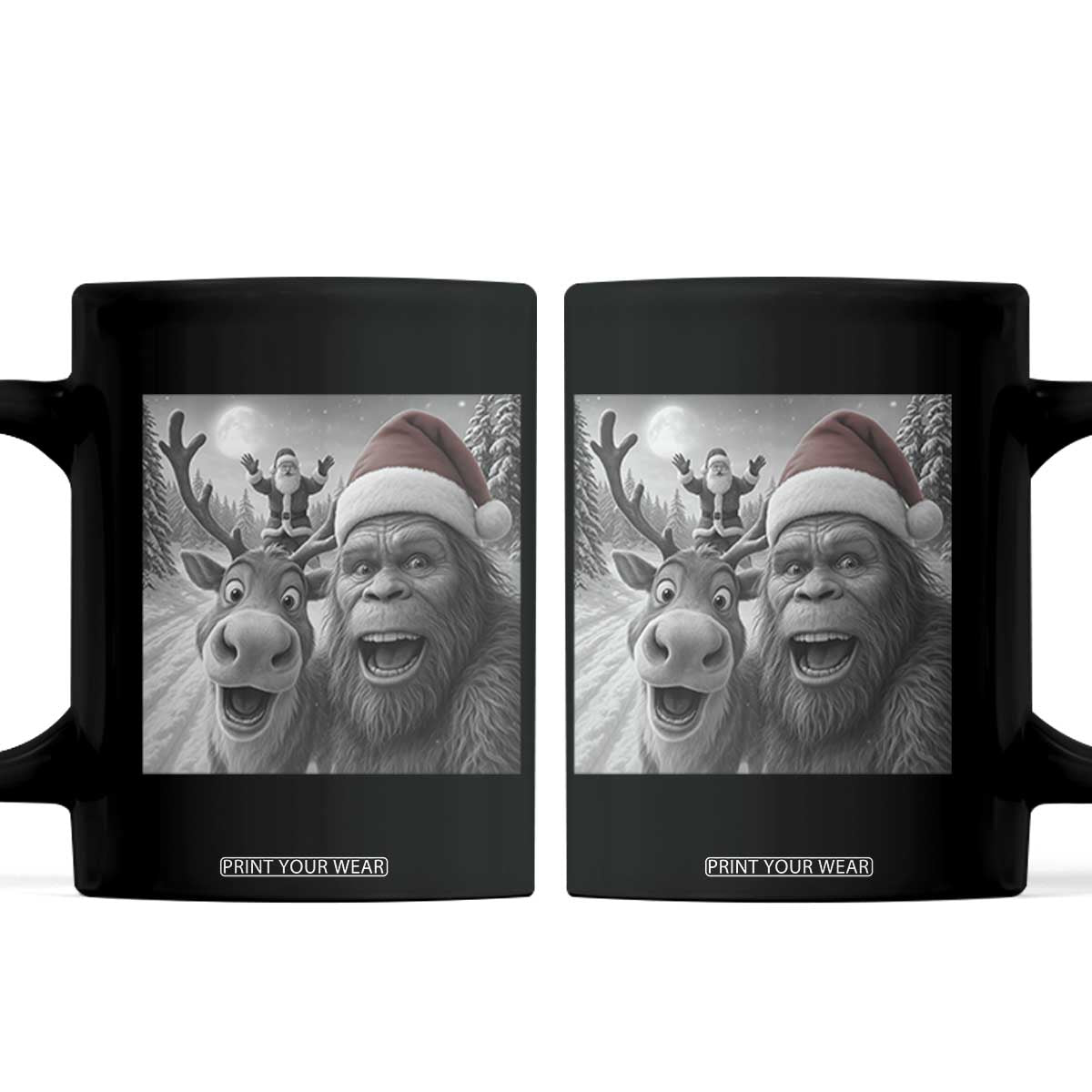 Funny Bigfoot Selfie Christmas Coffee Mug Santa Reindeer Sasquatch Xmas TS14 Black Print Your Wear