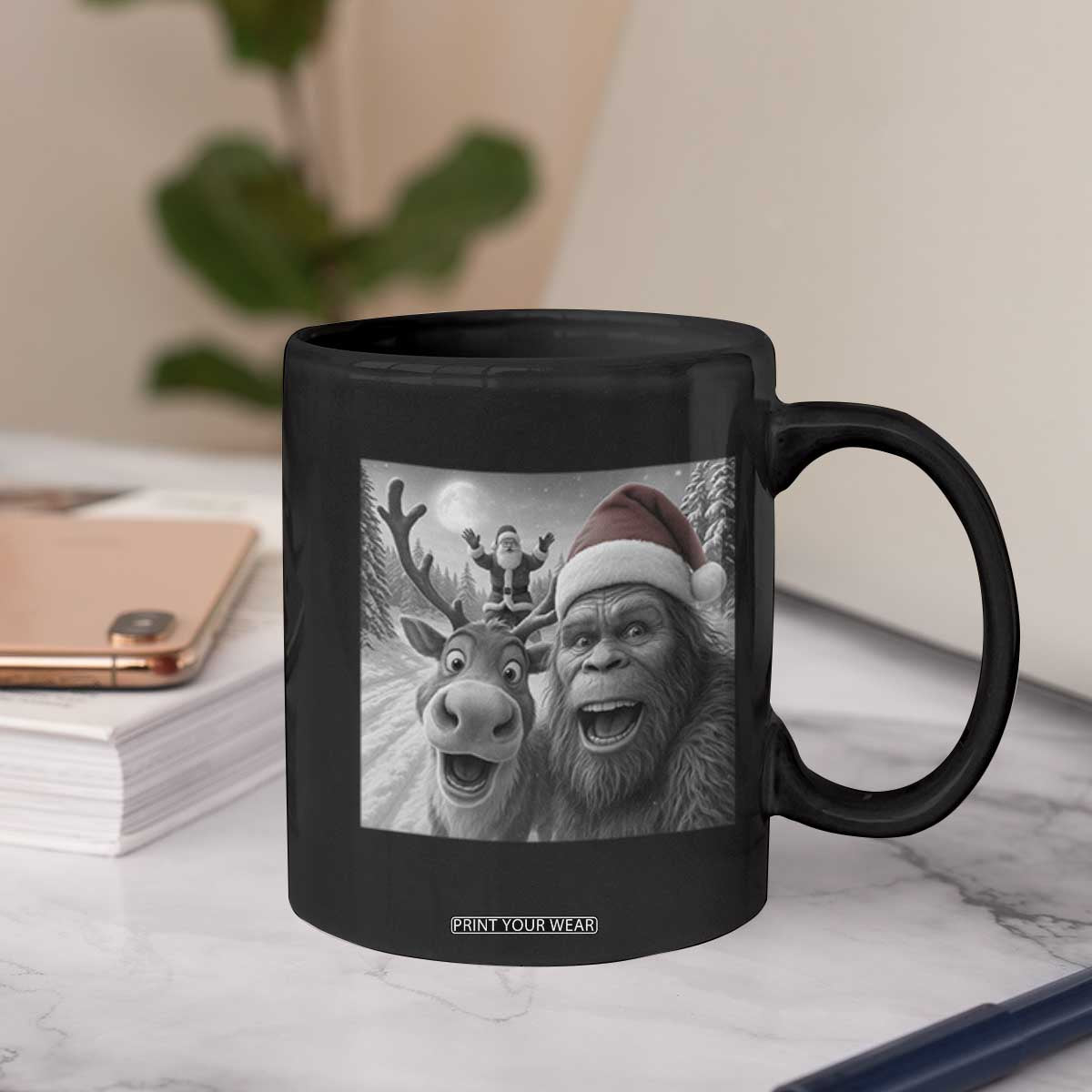 Funny Bigfoot Selfie Christmas Coffee Mug Santa Reindeer Sasquatch Xmas TS14 Print Your Wear