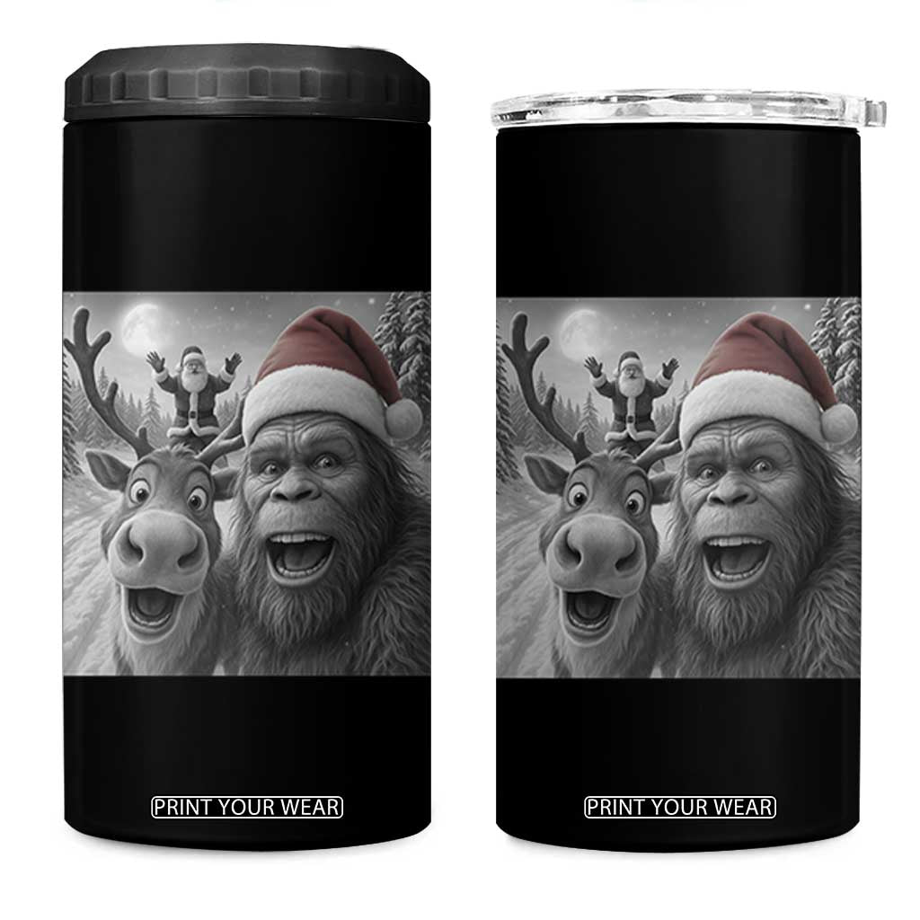 Funny Bigfoot Selfie Christmas 4 in 1 Can Cooler Tumbler Santa Reindeer Sasquatch Xmas TS14 One Size: 16 oz Black Print Your Wear