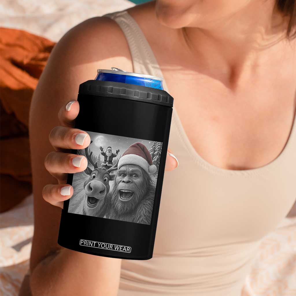Funny Bigfoot Selfie Christmas 4 in 1 Can Cooler Tumbler Santa Reindeer Sasquatch Xmas TS14 Print Your Wear
