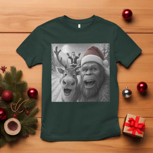 Funny Bigfoot Selfie Christmas T Shirt Santa Reindeer Sasquatch Xmas TS14 Dark Forest Green Print Your Wear