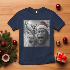 Funny Bigfoot Selfie Christmas T Shirt Santa Reindeer Sasquatch Xmas TS14 Navy Print Your Wear