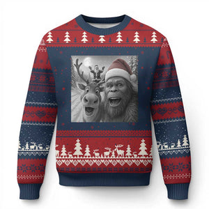 Funny Bigfoot Selfie Xmas Ugly Christmas Sweater Santa Reindeer Sasquatch Xmas TS14 Navy Red Print Your Wear