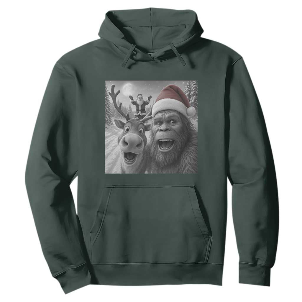 Funny Bigfoot Selfie Christmas Hoodie Santa Reindeer Sasquatch Xmas TS14 Dark Forest Green Print Your Wear