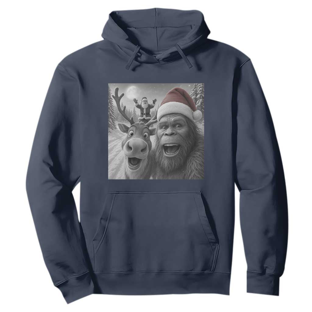 Funny Bigfoot Selfie Christmas Hoodie Santa Reindeer Sasquatch Xmas TS14 Navy Print Your Wear