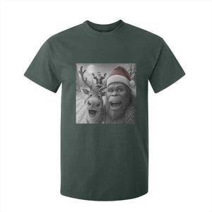 Funny Bigfoot Selfie Christmas T Shirt For Kid Santa Reindeer Sasquatch Xmas TS14 Dark Forest Green Print Your Wear