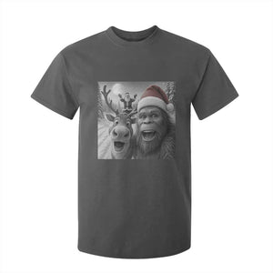 Funny Bigfoot Selfie Christmas T Shirt For Kid Santa Reindeer Sasquatch Xmas TS14 Dark Heather Print Your Wear