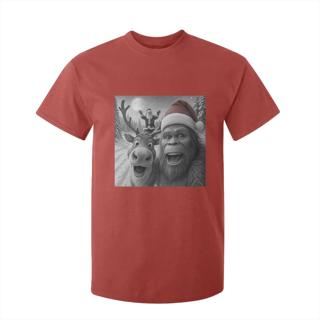 Funny Bigfoot Selfie Christmas T Shirt For Kid Santa Reindeer Sasquatch Xmas TS14 Red Print Your Wear