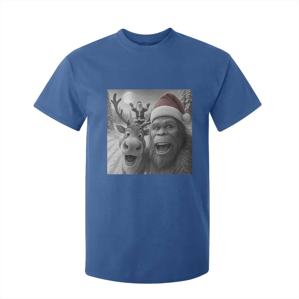 Funny Bigfoot Selfie Christmas T Shirt For Kid Santa Reindeer Sasquatch Xmas TS14 Royal Blue Print Your Wear