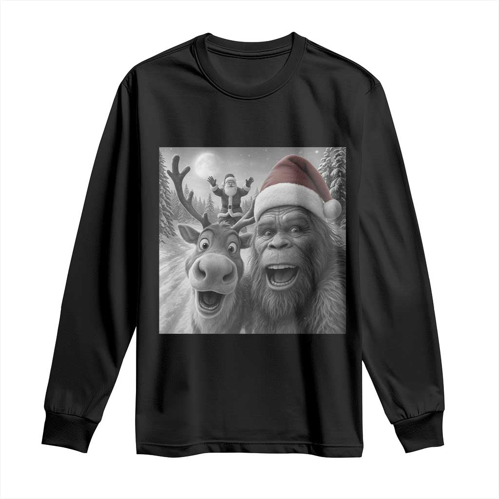 Funny Bigfoot Selfie Christmas Long Sleeve Shirt Santa Reindeer Sasquatch Xmas TS14 Black Print Your Wear