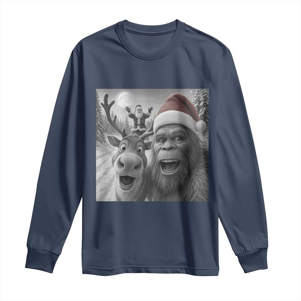 Funny Bigfoot Selfie Christmas Long Sleeve Shirt Santa Reindeer Sasquatch Xmas TS14 Navy Print Your Wear