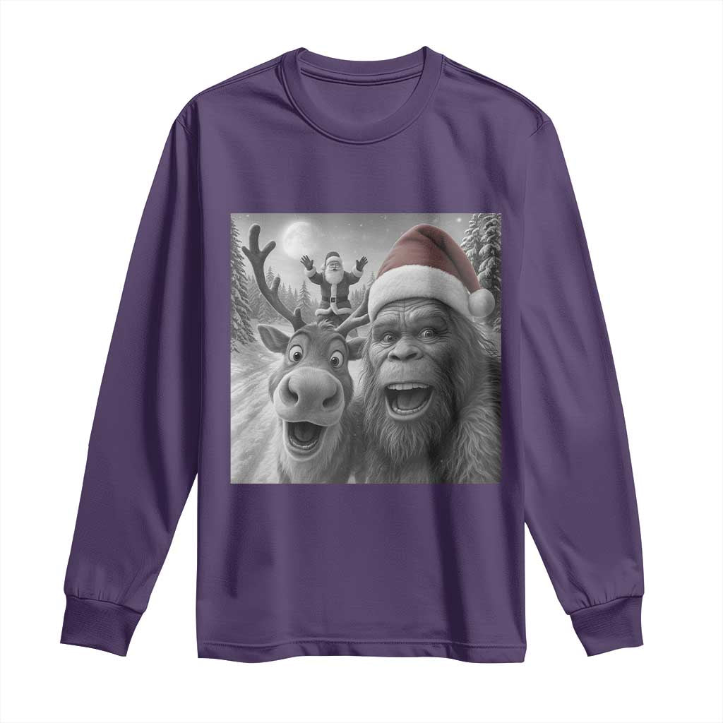 Funny Bigfoot Selfie Christmas Long Sleeve Shirt Santa Reindeer Sasquatch Xmas TS14 Purple Print Your Wear