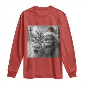 Funny Bigfoot Selfie Christmas Long Sleeve Shirt Santa Reindeer Sasquatch Xmas TS14 Red Print Your Wear