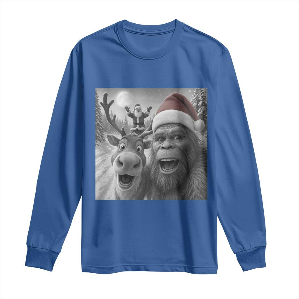 Funny Bigfoot Selfie Christmas Long Sleeve Shirt Santa Reindeer Sasquatch Xmas TS14 Royal Blue Print Your Wear