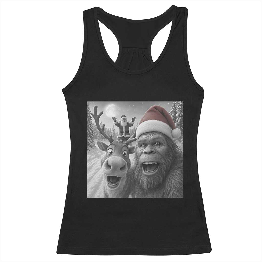 Funny Bigfoot Selfie Christmas Racerback Tank Top Santa Reindeer Sasquatch Xmas TS14 Black Print Your Wear