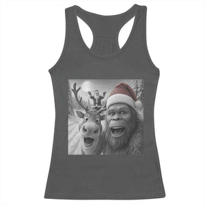 Funny Bigfoot Selfie Christmas Racerback Tank Top Santa Reindeer Sasquatch Xmas TS14 Dark Heather Print Your Wear