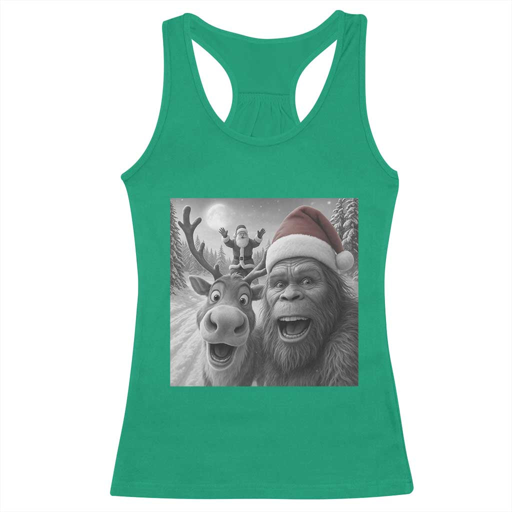 Funny Bigfoot Selfie Christmas Racerback Tank Top Santa Reindeer Sasquatch Xmas TS14 Irish Green Print Your Wear