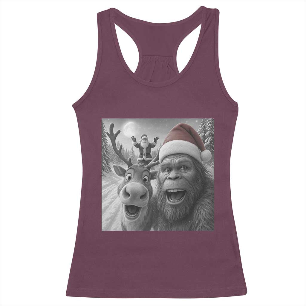 Funny Bigfoot Selfie Christmas Racerback Tank Top Santa Reindeer Sasquatch Xmas TS14 Maroon Print Your Wear