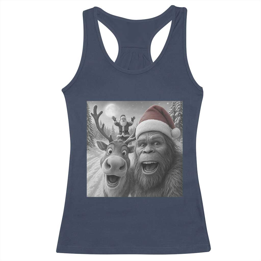 Funny Bigfoot Selfie Christmas Racerback Tank Top Santa Reindeer Sasquatch Xmas TS14 Navy Print Your Wear