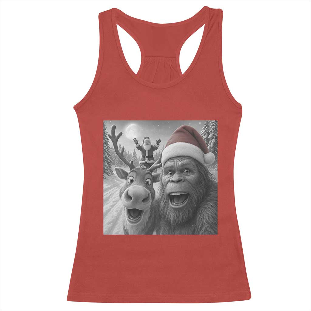 Funny Bigfoot Selfie Christmas Racerback Tank Top Santa Reindeer Sasquatch Xmas TS14 Red Print Your Wear