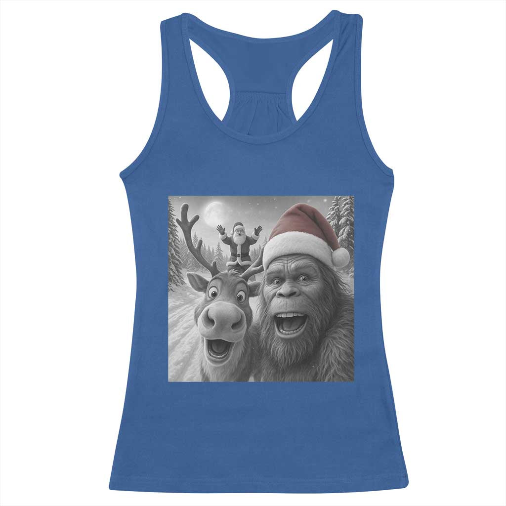 Funny Bigfoot Selfie Christmas Racerback Tank Top Santa Reindeer Sasquatch Xmas TS14 Royal Blue Print Your Wear
