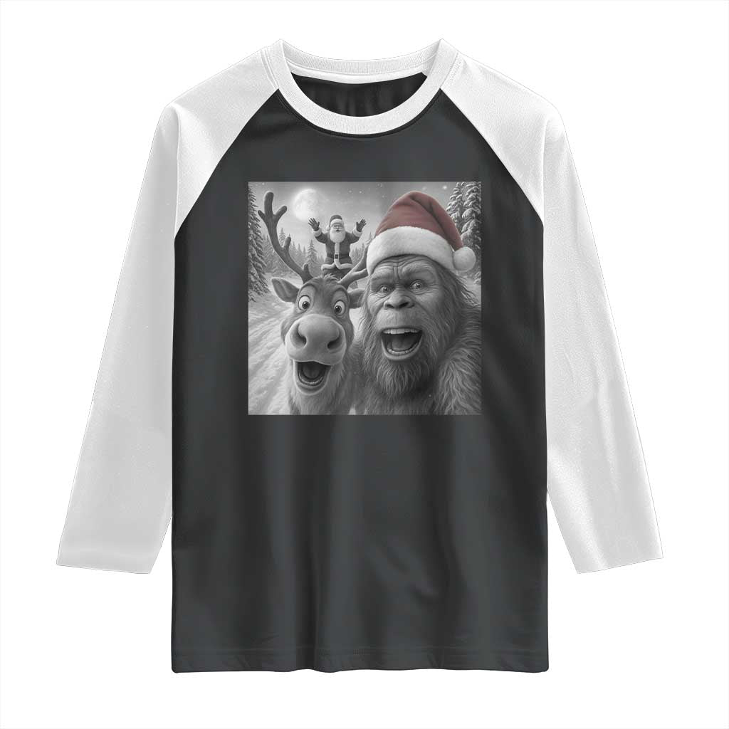 Funny Bigfoot Selfie Christmas Raglan Shirt Santa Reindeer Sasquatch Xmas TS14 Black White Print Your Wear