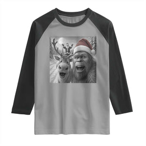 Funny Bigfoot Selfie Christmas Raglan Shirt Santa Reindeer Sasquatch Xmas TS14 Sport Gray Black Print Your Wear