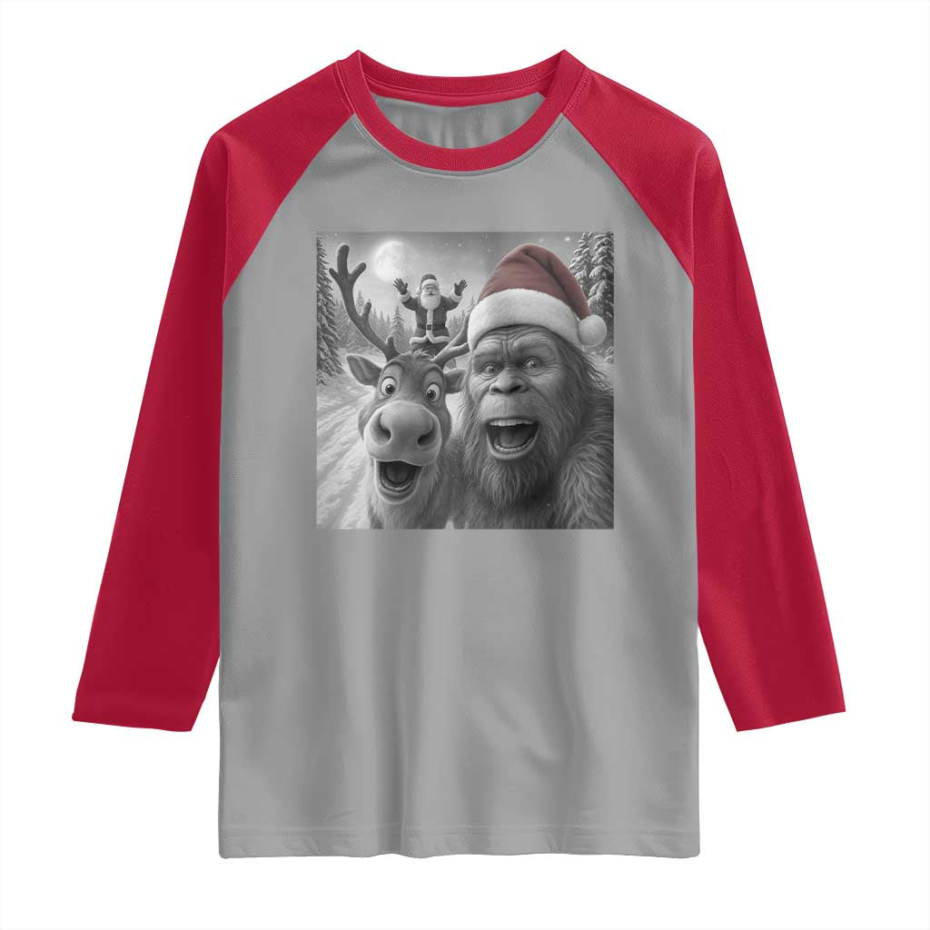 Funny Bigfoot Selfie Christmas Raglan Shirt Santa Reindeer Sasquatch Xmas TS14 Sport Gray Red Print Your Wear