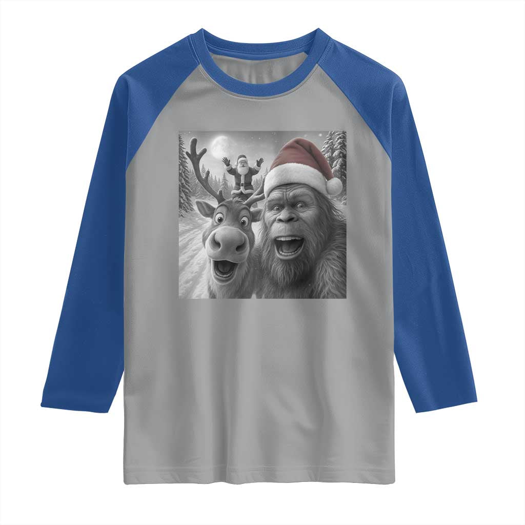 Funny Bigfoot Selfie Christmas Raglan Shirt Santa Reindeer Sasquatch Xmas TS14 Sport Gray Royal Print Your Wear