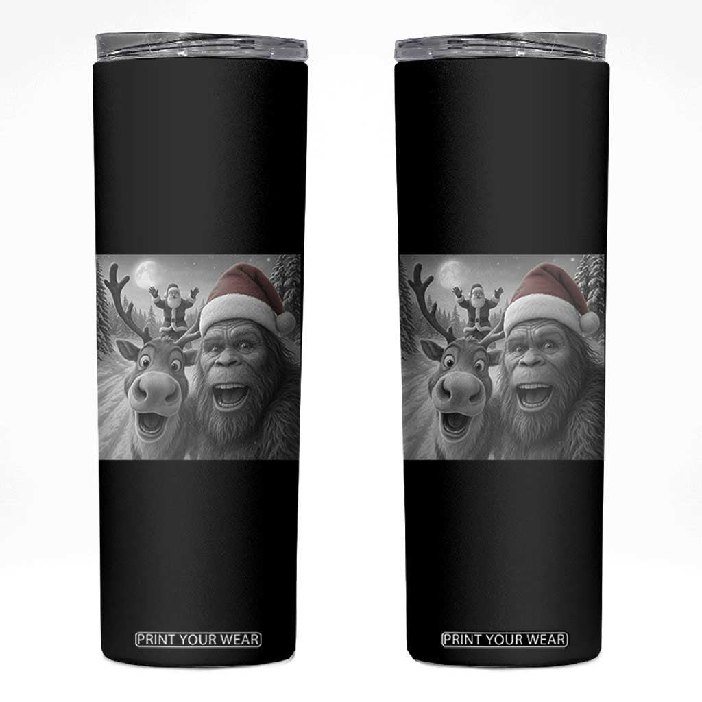 Funny Bigfoot Selfie Christmas Skinny Tumbler Santa Reindeer Sasquatch Xmas TS14 Black Print Your Wear