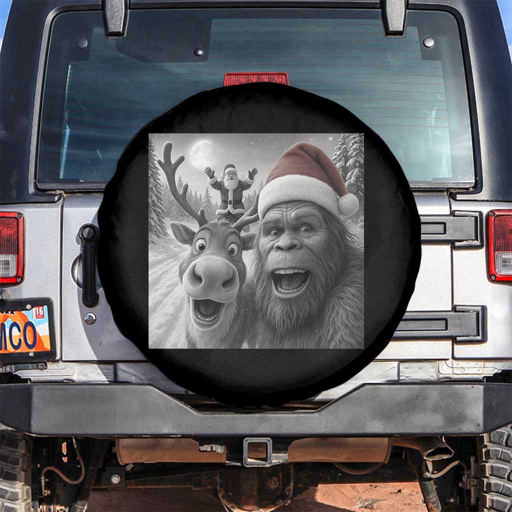 Funny Bigfoot Selfie Christmas Spare Tire Cover Santa Reindeer Sasquatch Xmas TS14 No hole Black Print Your Wear
