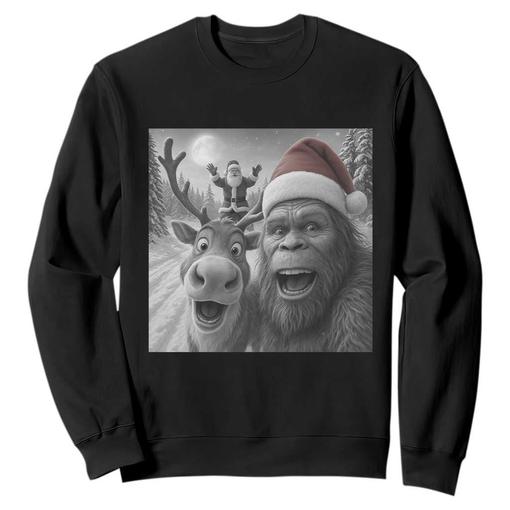 Funny Bigfoot Selfie Christmas Sweatshirt Santa Reindeer Sasquatch Xmas TS14 Black Print Your Wear