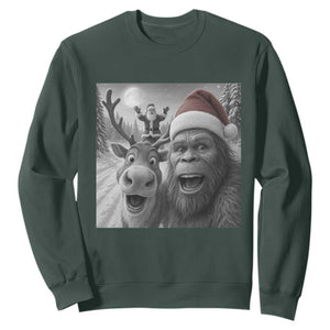 Funny Bigfoot Selfie Christmas Sweatshirt Santa Reindeer Sasquatch Xmas TS14 Dark Forest Green Print Your Wear